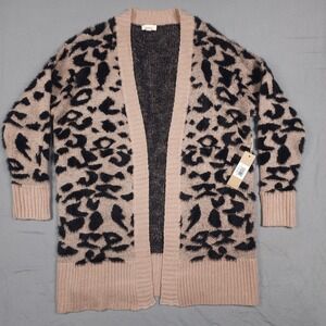 Debut Cardigan Sweater Women Small Pink Black Leopard Animal Print Open Front